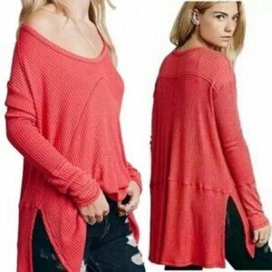 Free People Women's Drippy Thermal Sunset Park Waffle Knit Top Size XS Oversize